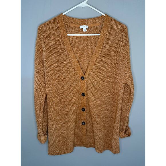 J. Jill Cotton Blend Long Sleeve V-Neck Knit Cardigan Sweater Orange Women Sz SP - Picture 1 of 9